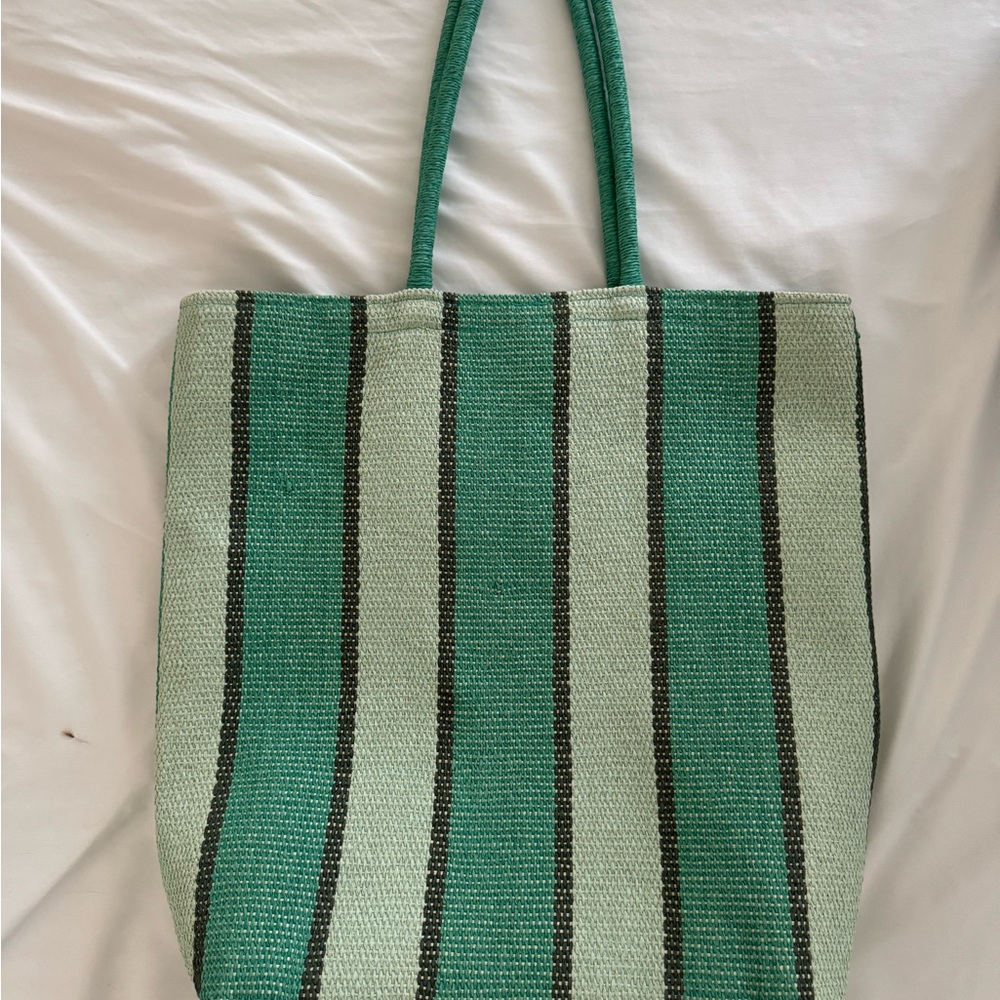 Striped Green Tote Beach Bag
